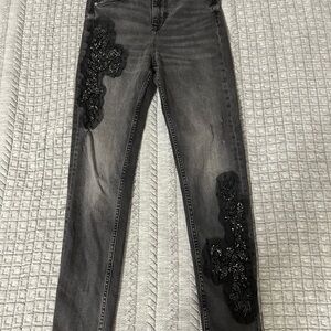 Zara Black/Gray Skinny Jeans with Black beaded Embellishments